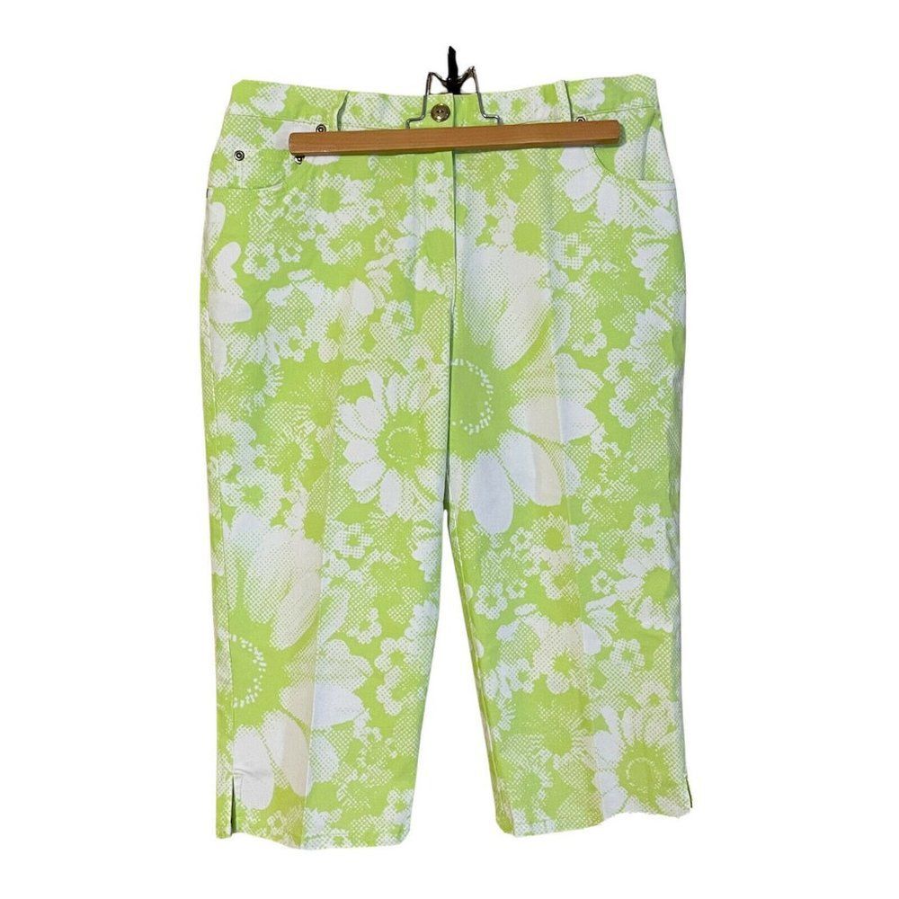 hearts of palm women’s size 8 Capri pants Floral Bright Sunflower Design 18”L